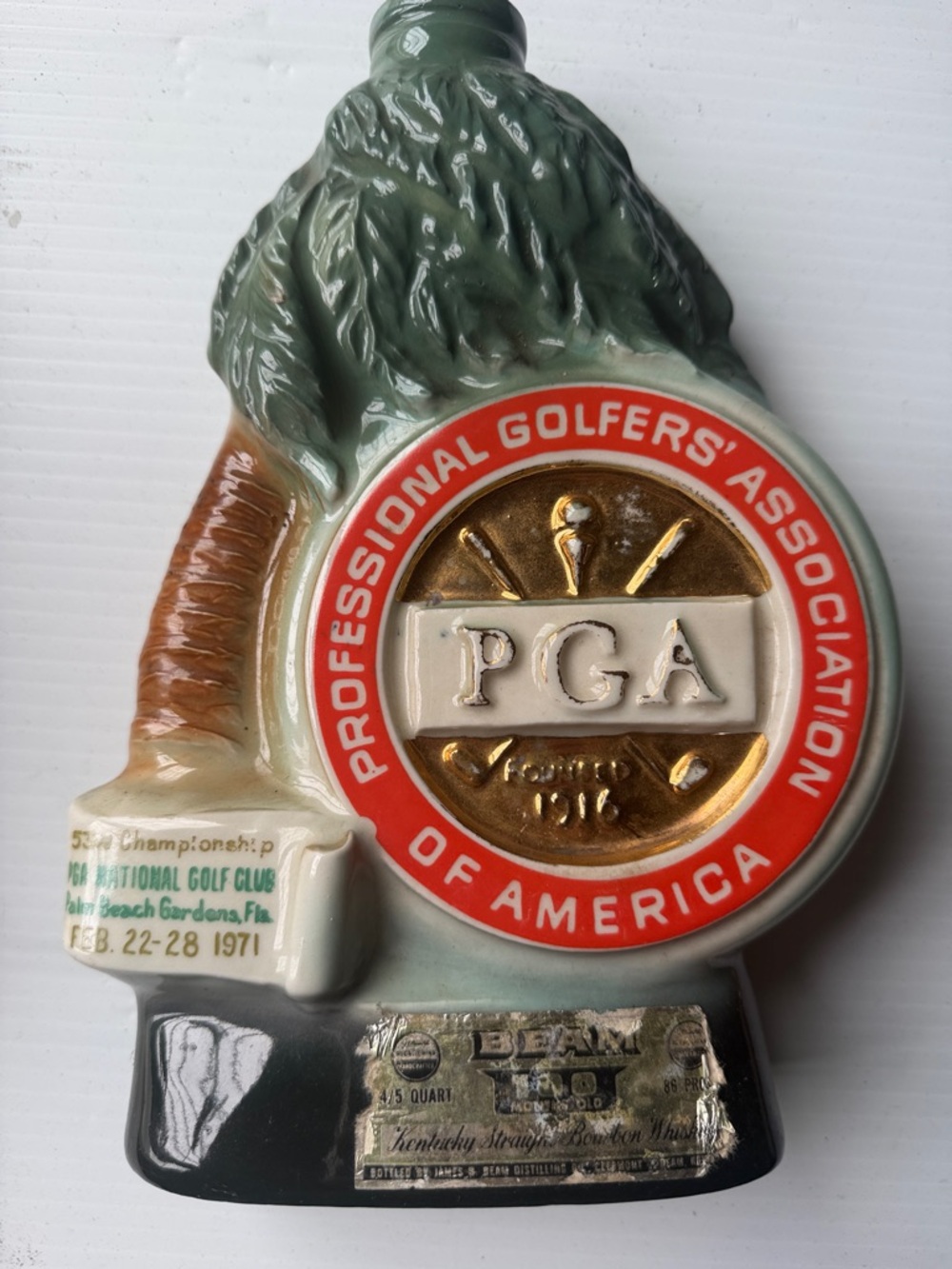 Jim Beam Whiskey Bottle Decanter for
PGA 53rd Championship 1971, Empty